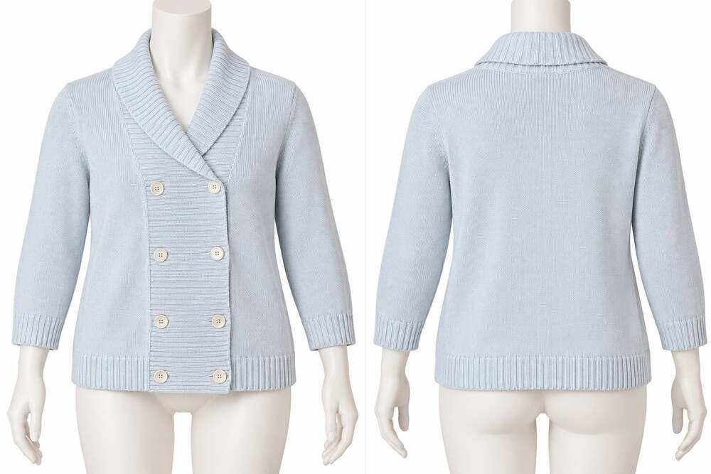 Lauren Ralph Lauren Cardigan Sweater L Pale Blue Cotton Double Breasted Shawl